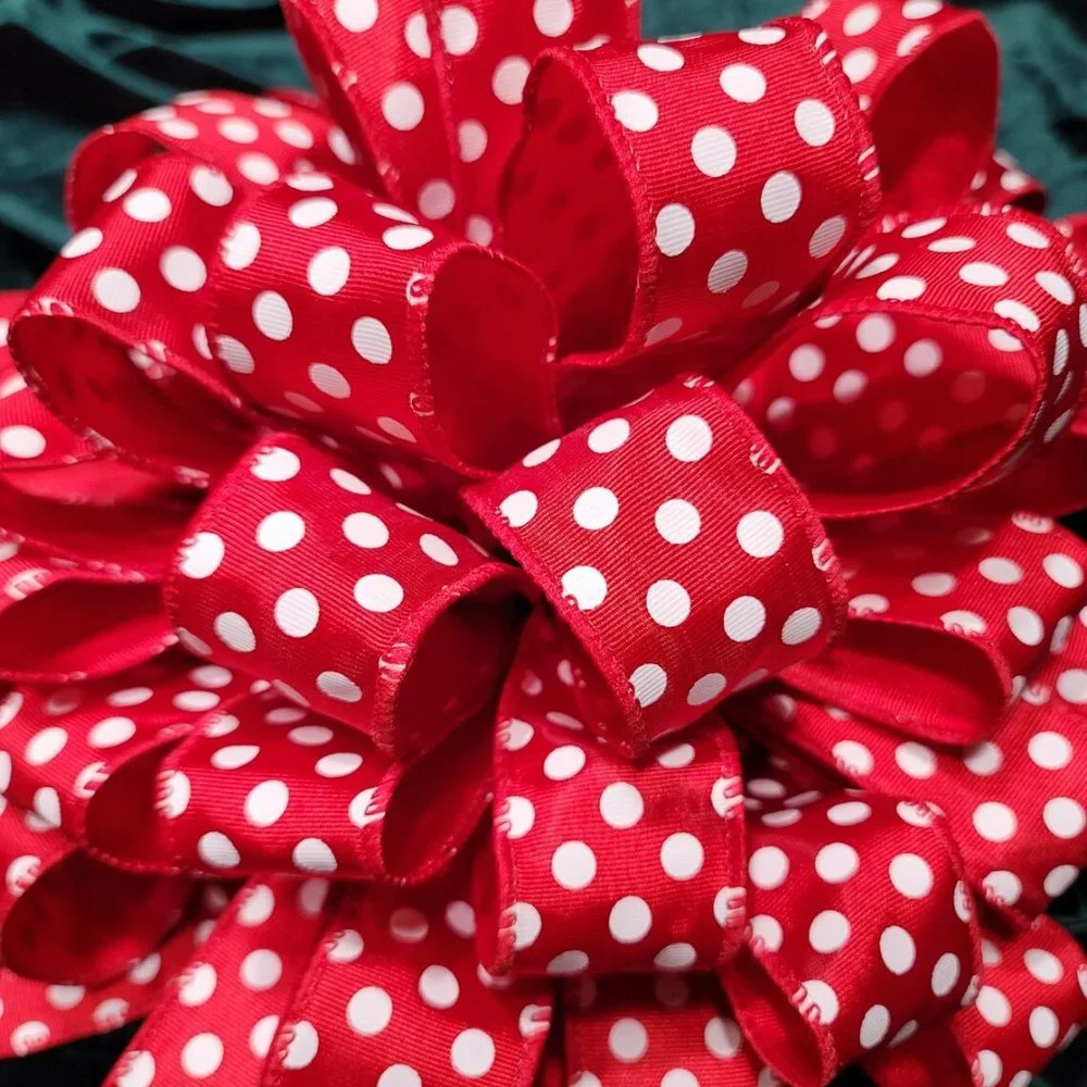 Christmas Tree‎ Bow Topper, Red with White Polka Dots Bow Tree Topper